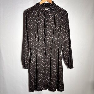 Ann Taylor Loft Dress Womens 10 Dark Cottage Peasant Ruffle Classic Pockets Chic